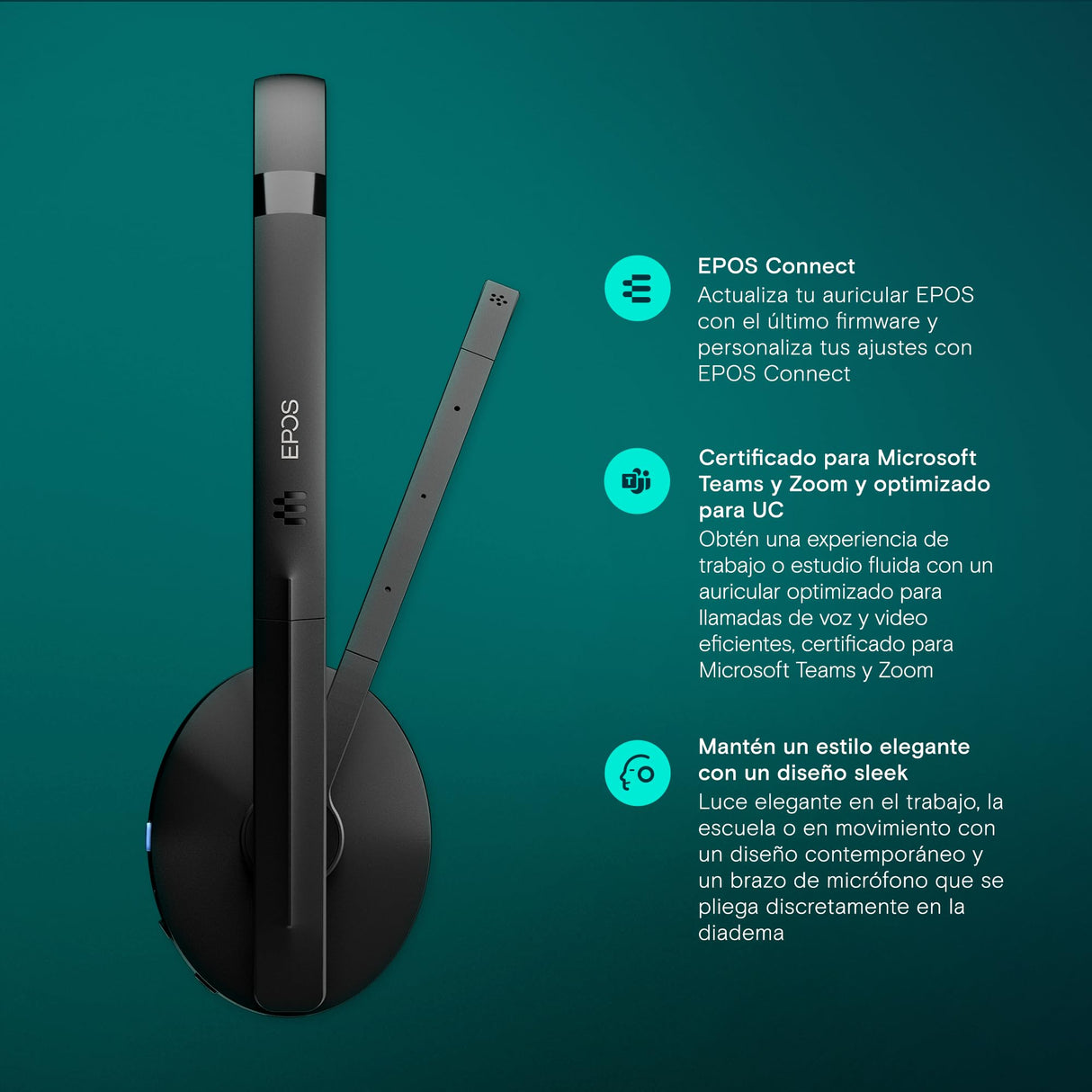 EPOS Auriculares con micrófono SENNHEISER C20 | Auriculares inalámbricos con batería de hasta 27 Horas y tecnología BrainAdapt™