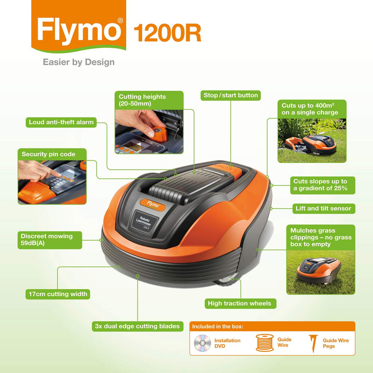Flymo Robotic Lawnmower 1200 R - Cortacésped rotatorio