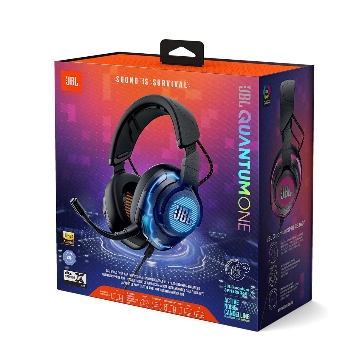 JBL Quantum ONE Auriculares para gamers con tecnología QuantumSPHERE 360 y sensor de movimiento de cabeza, diseño llamativo, compatible con PC, Playstation y Xbox, negro