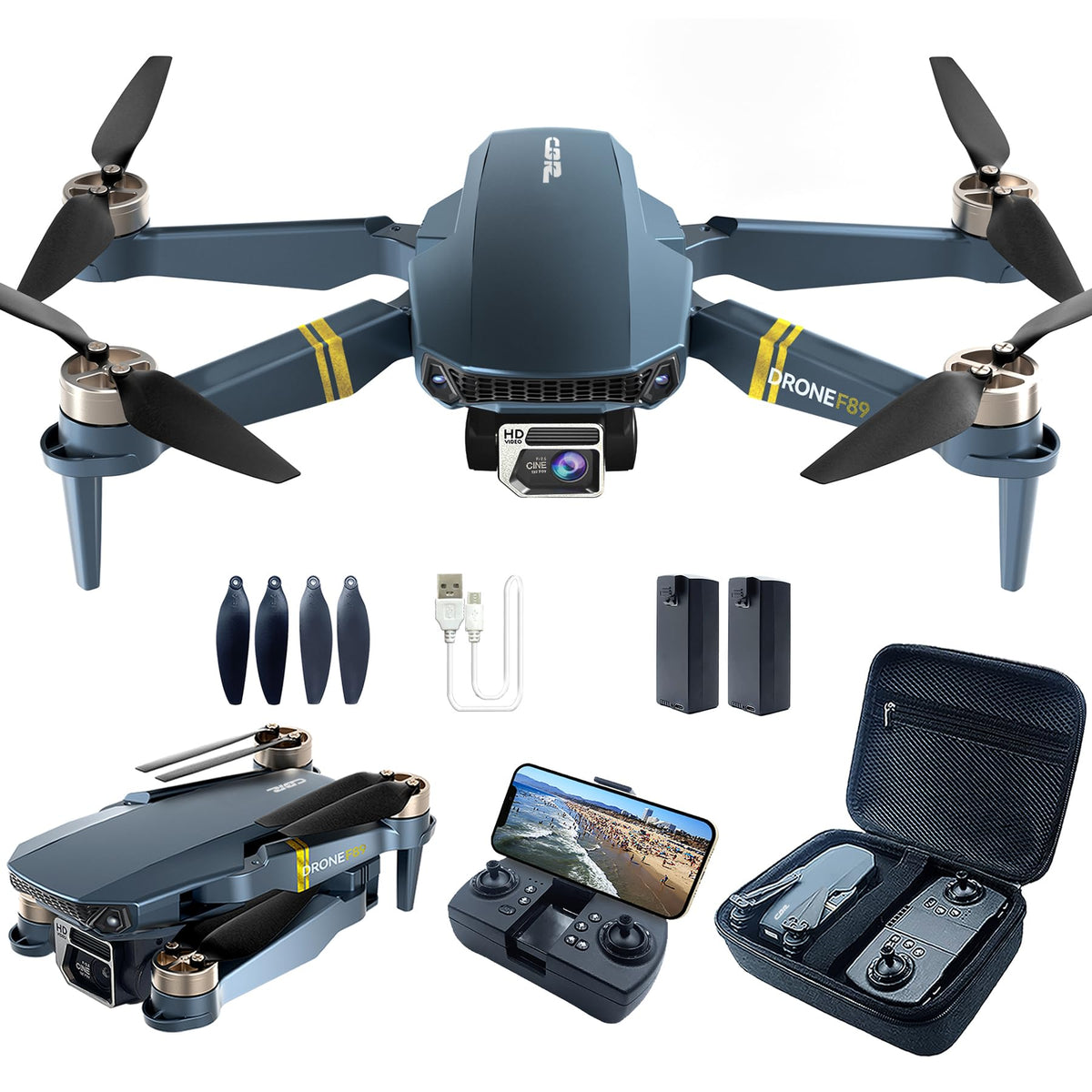 Drone Quadcopter Plegable con Motor sin escobillas y Larga Autonomía para Principiantes - Más de 40 minutos de vuelo, Cámara Gran Ángulo de 120° y 4K HD, Modo Seguimiento, Cámara Doble
