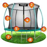 Trampolín de jardín de 244 cm para niños, Juego Completo con Red de Seguridad Interior, Escalera Cubierta de muelles