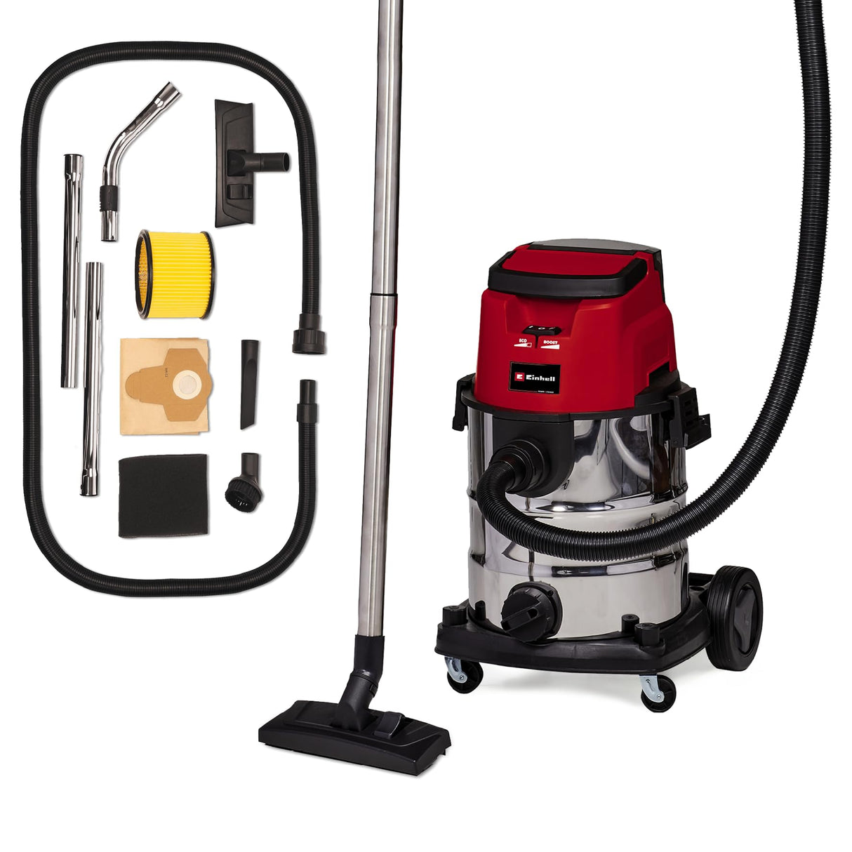 Einhell Aspirador en seco y húmedo con batería TE-VC 36/25 Li S-Solo Power X-Change (iones de litio, 2x 18V, modo ECO/BOOST, potencia de aspiración 150 mbar, 25 L, sin batería ni cargador)