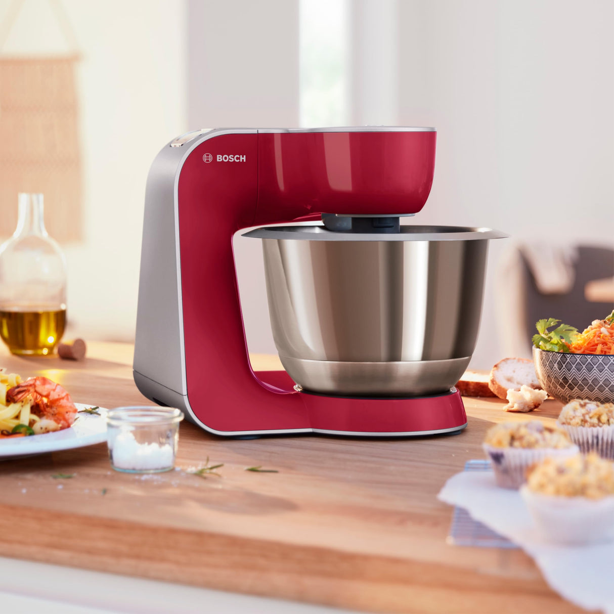 Bosch MUM5 CreationLine - Robot de cocina, potencia de 1000 W, 7 velocidades + función Pulse, color rojo