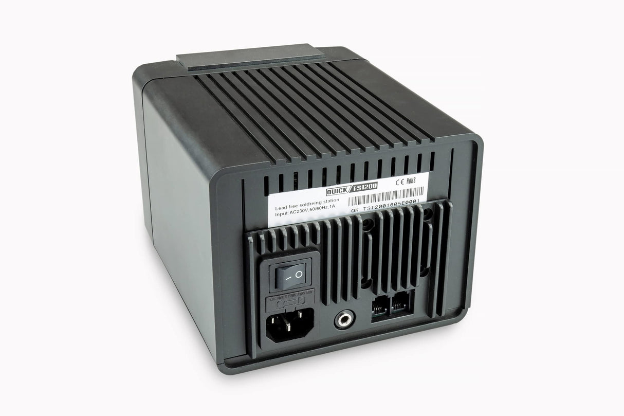 Quick TS1200 - Estación de soldadura ESD (120 W, incluye soldador con punta de cartucho de 1 mm y accesorios SMD, estación de soldadura para industria, laboratorio, escuela y hobby en 7 s a 350 °C)