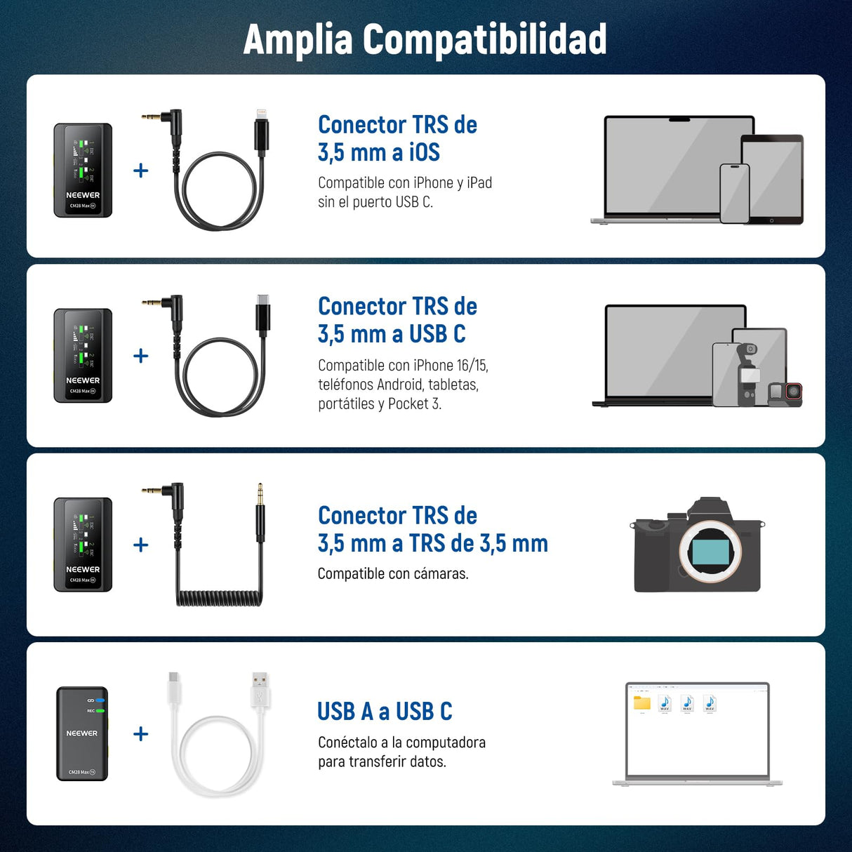 NEEWER CM28 Ultra Inalámbrico Lavalier Solapa Micrófono Sistema Estuche Carga Sin Comprimir 48KHz 24Bit 8GB Almacenamiento Grabación 14H Cancelar Ruido Mini Mic para iPhone iPad Android Cámara PC