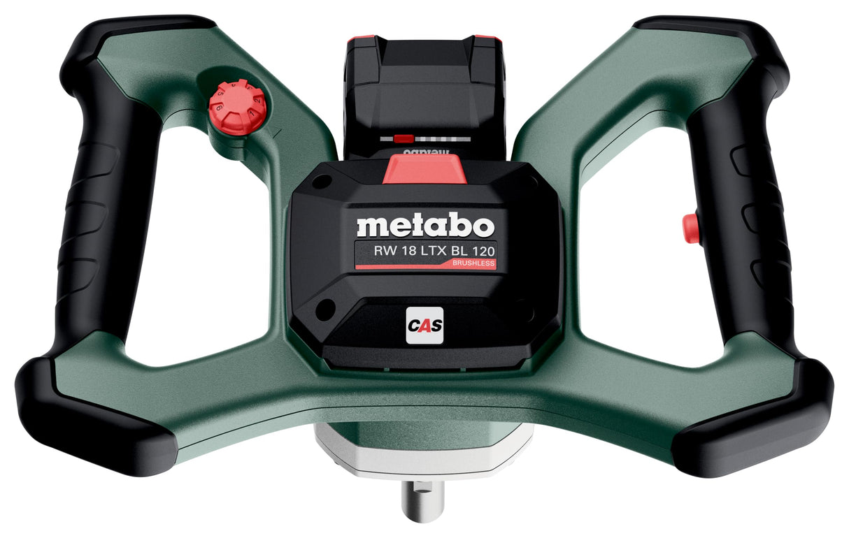 Metabo Agitador de Batería 18V RW 18 LTX BL 120 | Motor Sin Escobillas, Parada Rápida, 30L Mezcla Eficiente, Seguridad Mejorada, Manejo Ergonómico Avanzado