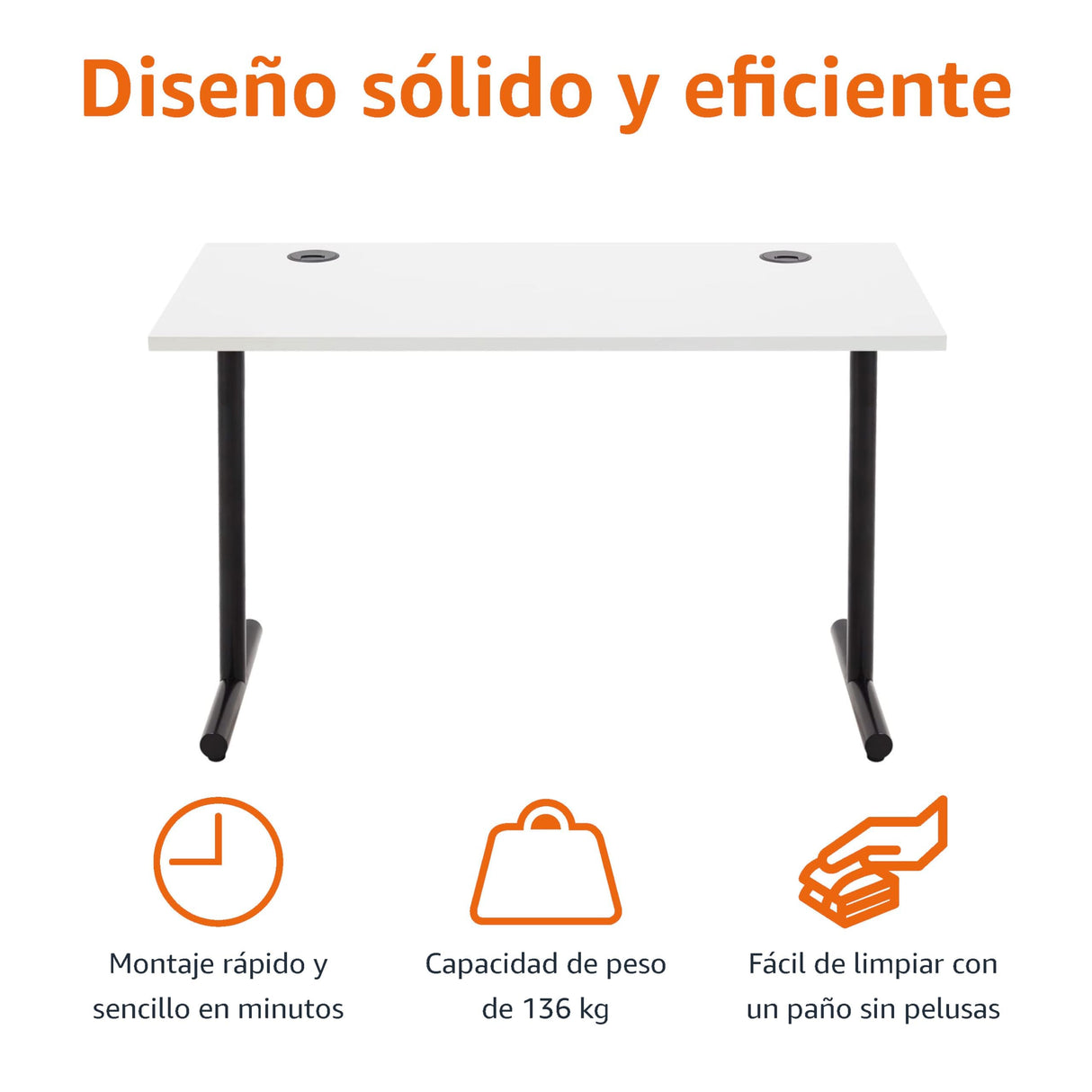 Amazon Basics - Escritorio simple para oficina en casa, escritorio para PC, parte superior blanca y marco negro, rectangular, fácil de montar, 120 x 60 x 73,6 cm