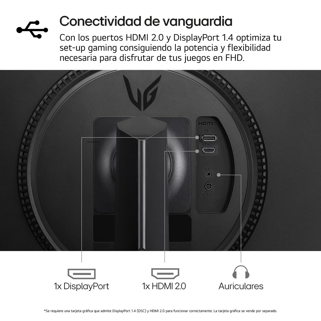 LG 24GS65F-B - Monitor Ultragear, 24", Pantalla IPS, (1920x1080), 16:9, 180 Hz, 1ms Black Stabilizer, G-Sync Compatible y FreeSync, Negro