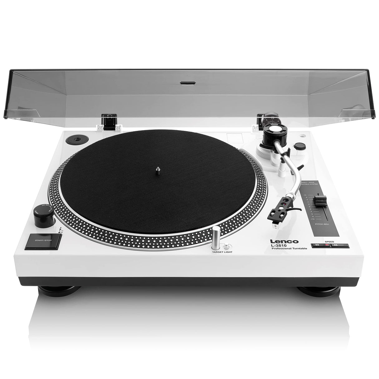Lenco L-3810WH - Tocadiscos de accionamiento Directo - Control de Tono - Codificación USB/PC - Blanco