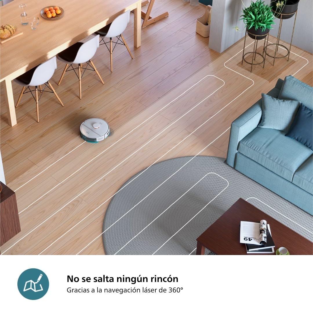 Philips Homerun 2000 Robot Aspirador y Fregona - Potencia de Succión Extra Fuerte, Impulso para Alfombras, Radar LDS, App Homerun, Blanco Ártico (XU2000/25)