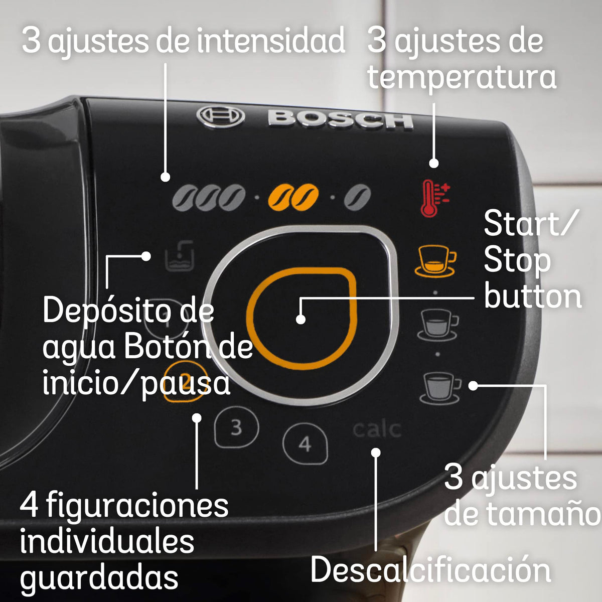 Bosch Hogar Máquina multibebida, Cafetera de cápsulas, Hasta 70 bebidas, OneTouch, Servicio individual, Personalización de bebidas, Filtración de agua, Color Negro
