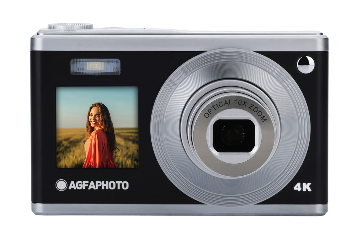 AGFA PHOTO Realishot DC9200 - Cámara Digital Compacta, 24 MP, Video 4K, Zoom Óptico 10X, Pantalla Doble 2.8" + 1.54", Sensor CMOS, Estabilización de Imagen, Batería de Litio - Negro