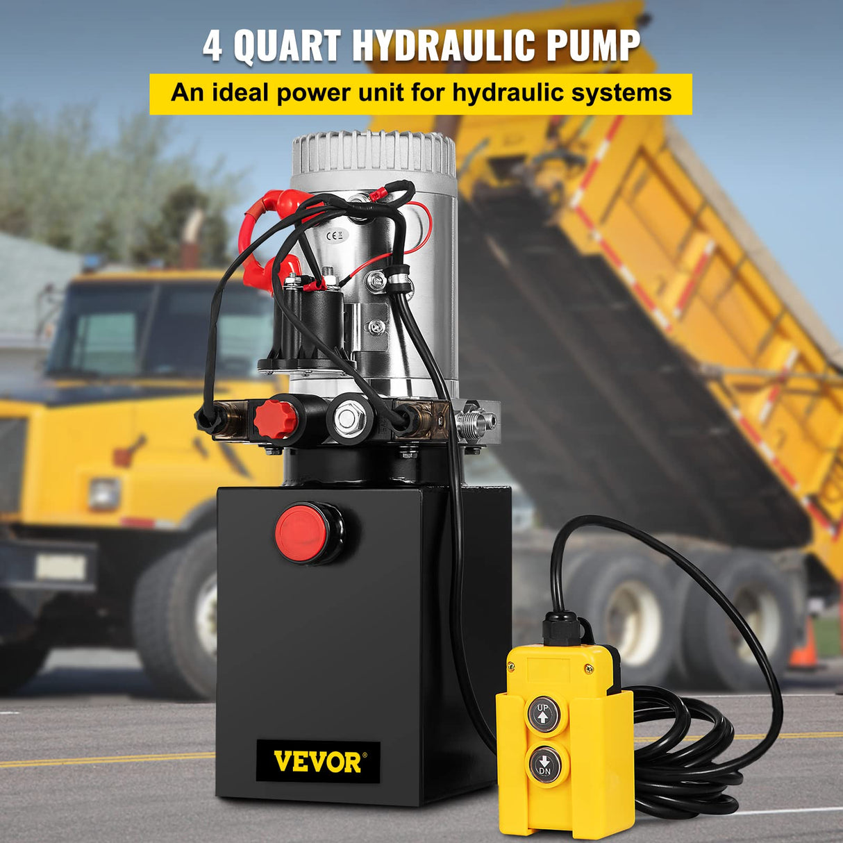 VEVOR Bomba Hidráulica con Efecto Doble 4L, para Remolque y Tanques de Metal, 12V