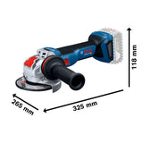 Amoladora angular a batería GWX 18V-11 con Bosch Professional 18V System y X-LOCK (incl. empuñadura auxiliar con control de vibración, cubierta de protección, L-BOXX 136)
