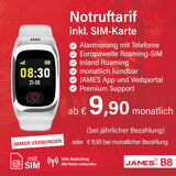 James B8 - Reloj de llamada de emergencia y seguridad para ancianos, detección de caídas, botón de llamada de emergencia y localización GPS, funciones de salud, por ejemplo, pulso, aplicación familiar
