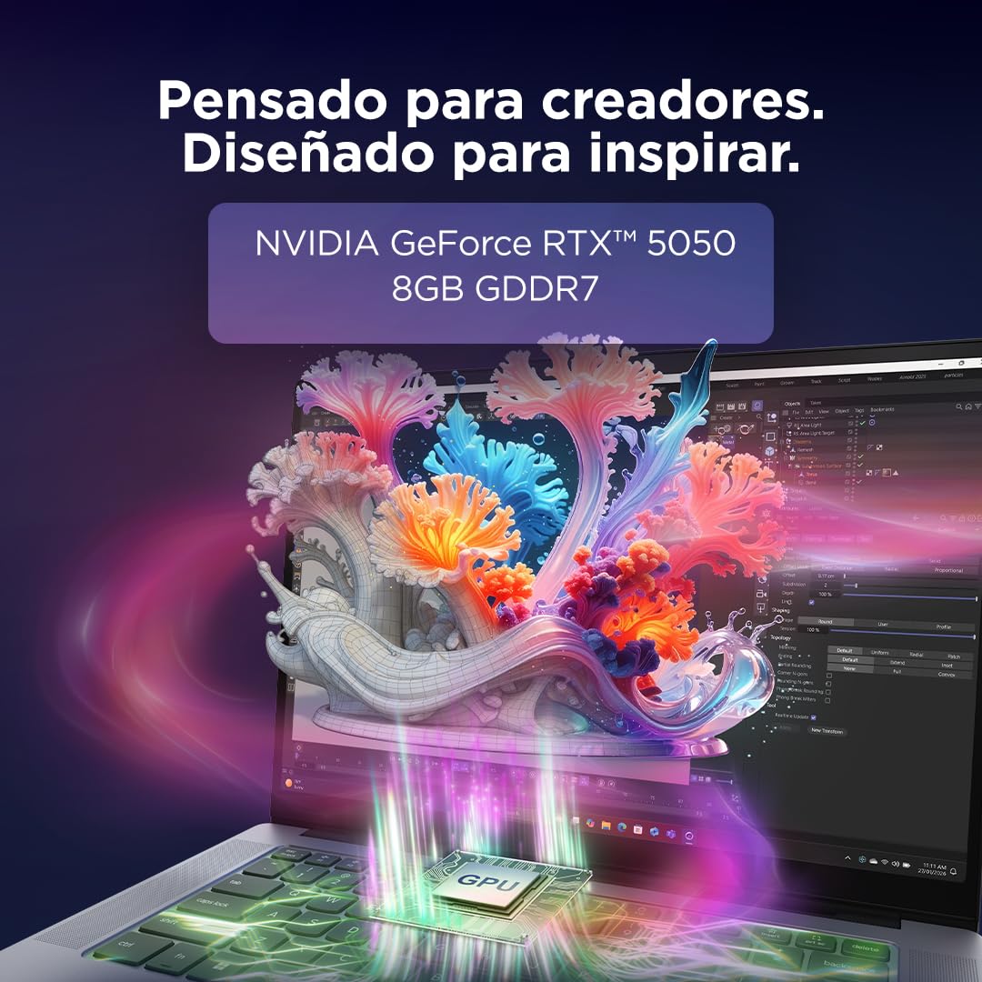 Lenovo Yoga Pro 7 Gen 11 Aura Edition – Portátil IA 15.3" OLED 2.5K (Intel Core Ultra 7 356H, NVIDIA GeForce RTX 5050, 32 GB RAM, 1 TB SSD, Wi-Fi 7, Win 11 Home, Copilot+ PC) QWERTY Español, Gris Luna