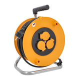 as - Schwabe enrollacables con cable de 50 m - 3 tomas con tapas de protección - Protegido frente a salpicaduras de agua IP44 - Protección contra sobrecalentamiento - Carrete Made in Germany, 11483