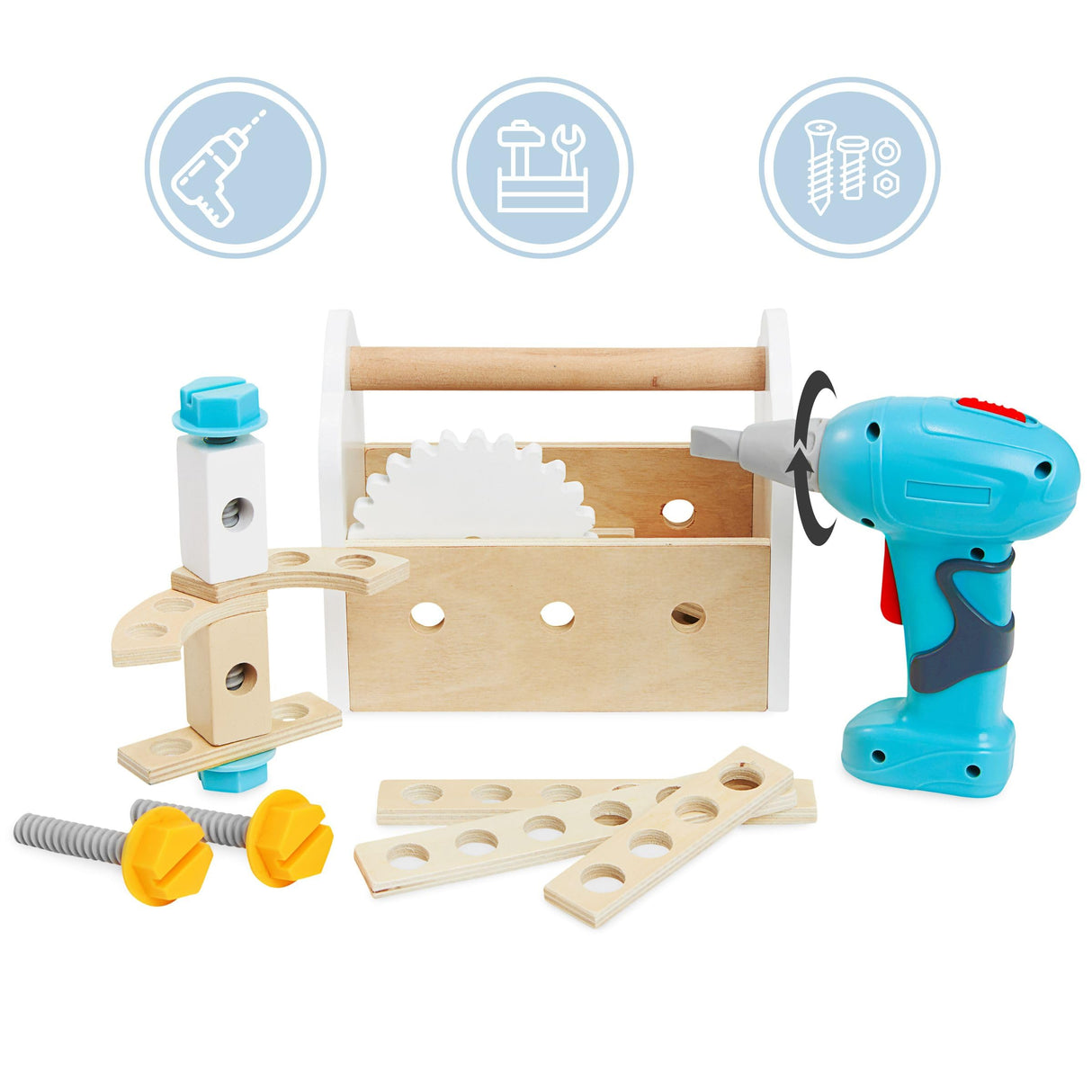 mamabrum Banco Trabajo Madera para Niños - Mesa Herramientas XXL con 74 Piezas, Taladro Eléctrico y Sierra Circular - Altura Ajustable 97-103cm - A Partir de 2 Años