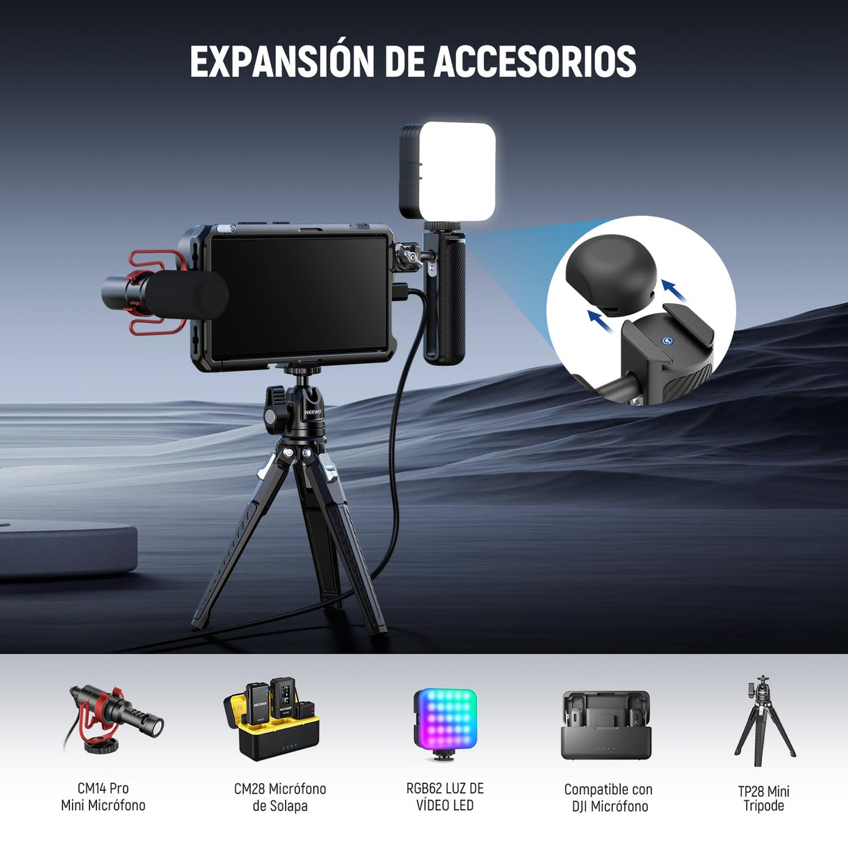 NEEWER Estabilizador de Jaula de teléfono S24 Ultra con Mango Lateral, Adaptador de Filtro de 67 mm, Placa Trasera de Lente de 17 mm, Adaptador de Lente de Montaje en T, Equipo de Video