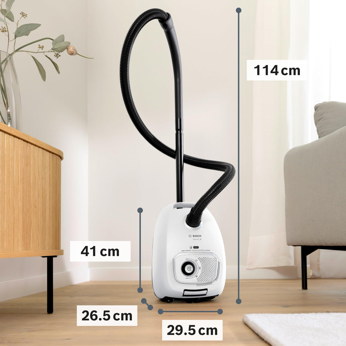 Bosch - Aspirador con Bolsa, Serie 4, Volumen XL de Bolsa de Polvo, Boquilla para Ranuras y tapicería, Blanco, BGB41WH1