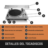 Lenco L-3810 Giradiscos de accionamiento Directo - Giradiscos DJ - 33/45 RPM - Pitch-Control - Sistema de fonocaptor magnético - Luz de Aguja - Pitch-Control - Gris Mate