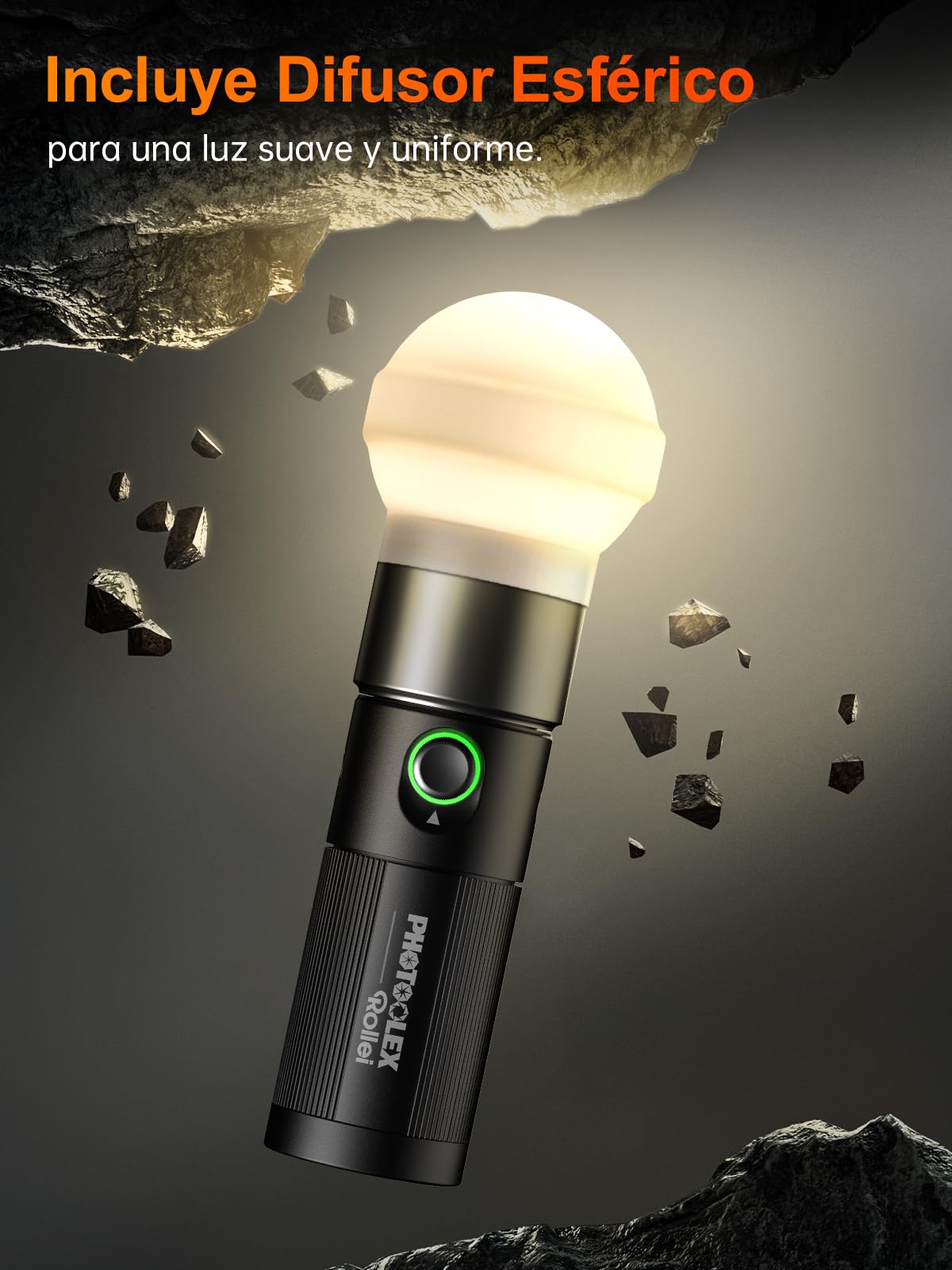 Antorcha LED Video, Rollei Photoolex GOBO Light de 4 Colores y 19 Accesorios para Efectos de Iluminación Creativo, Foco Fotografía con Batería 8400 mAh Difusor Incluido, Luz-Video-Foco-RGB-Fotografía