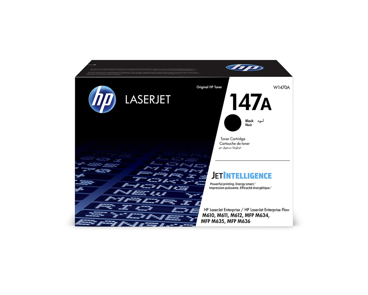 HP 147A W1470A, Negro, Cartucho Tóner Original, de 10.500 páginas, para impresoras HP LaserJet Enterprise M611dn, M612dn, Flow MFP M635z, Flow MFP M636z, M635fht MFP, M635h MFP y M636fh MFP
