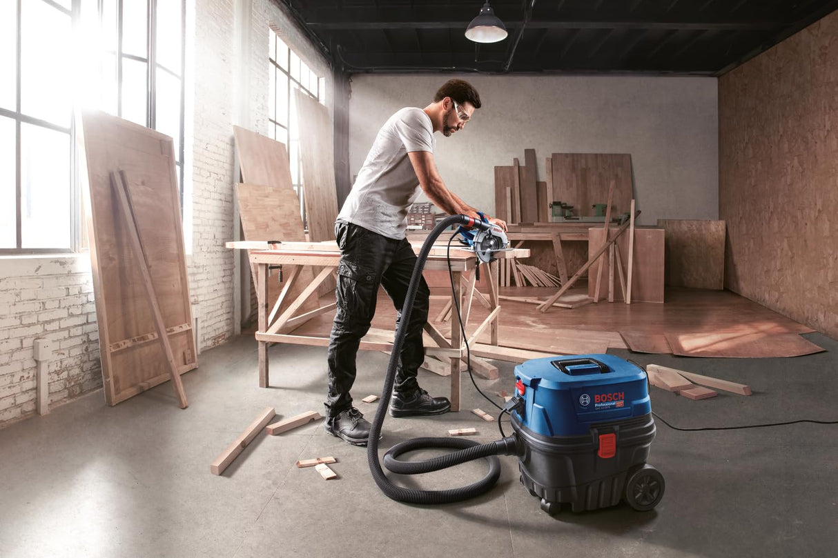 Bosch Professional 060197C100 Gas 12-25 PL-Aspiradora en seco y húmedo con Enchufe de Dispositivo y función de soplado, 25 litros, 1250 W