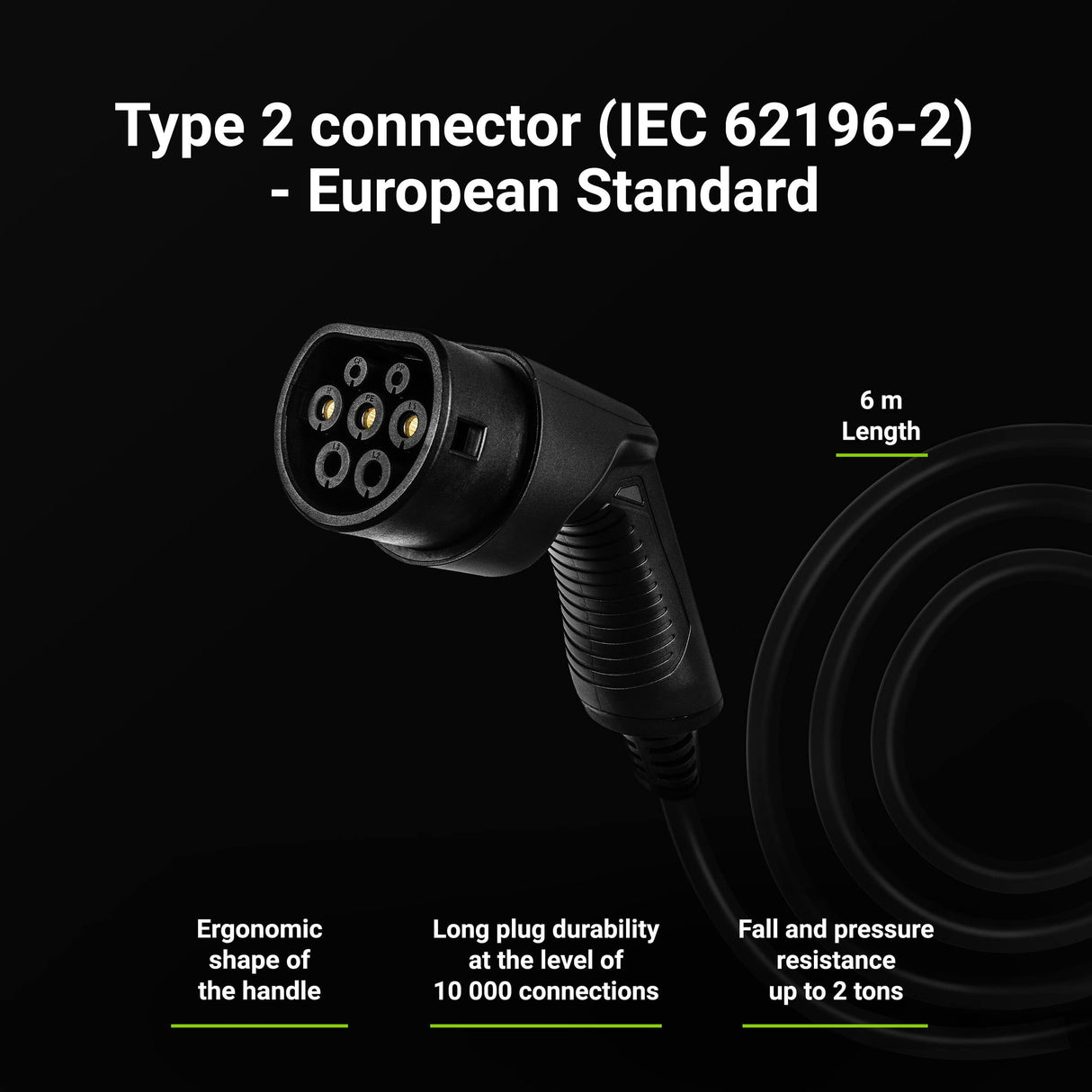 Green Cell GC PowerBox Wallbox 22kW Tipo 2 Cargador para Vehículos Eléctricos EV PHEV Cable 6m Pantalla LCD Compatible con Todos los EV Model 3/S/X/Y, ID.3, ID.4, i3, 500e, EV6, E-Tron, ZOE, Mach-E