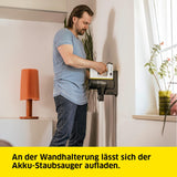 Kärcher Aspirador a batería VC 6 Cordless ourFamily, 2 Niveles aspiración, autonomía por Carga 30 min Aprox., Peso 2.8 kg, Soporte Pared y función de Carga, Boquilla Suelos y Ranuras, Blanco