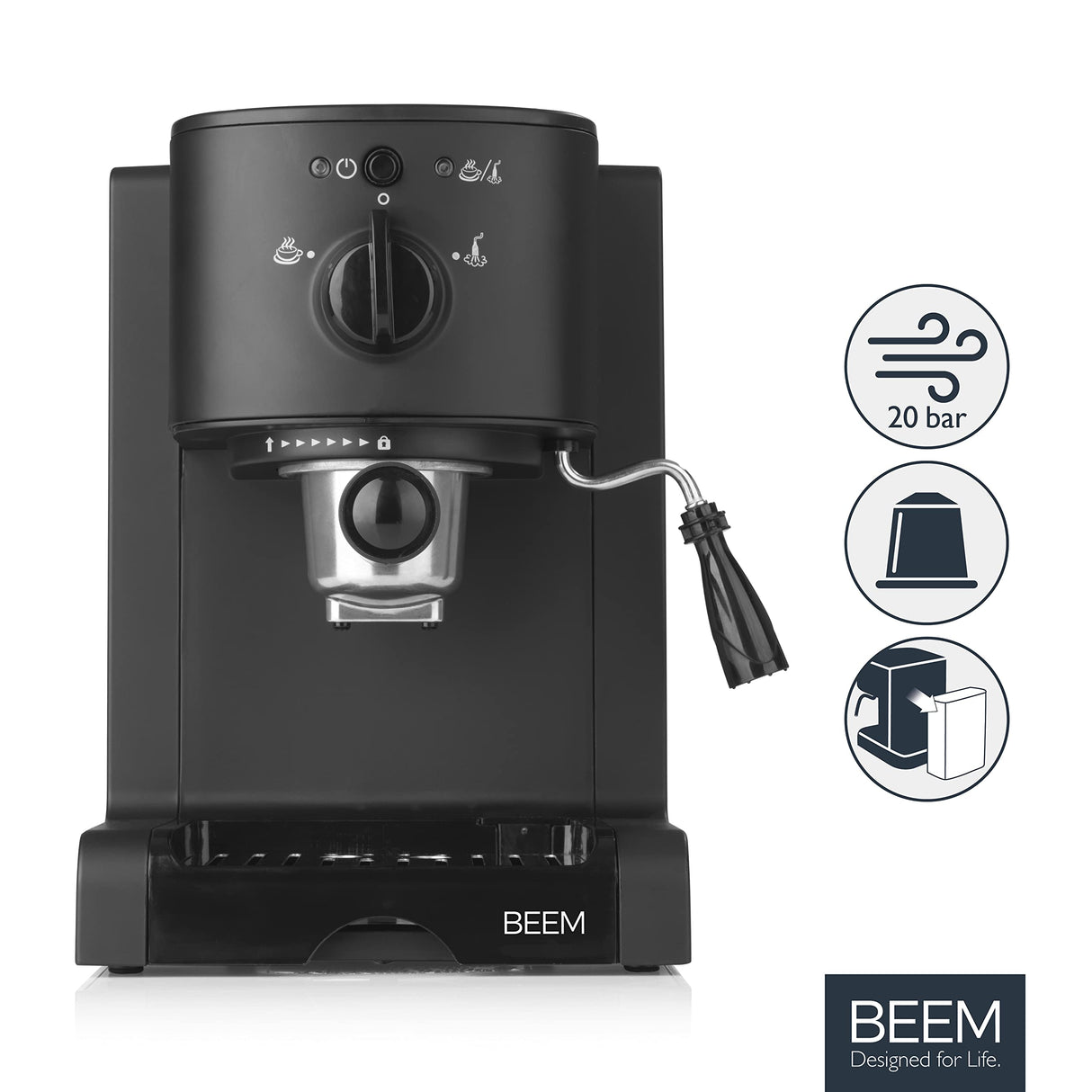 BEEM ESPRESSO-PERFECT Máquina de café espresso | 20 bares | Para cápsulas, polvo&Pads para disfrutar del café en casa | Con boquilla de espuma de leche para especialidades de café como las del barista