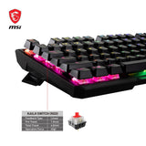 MSI Vigor GK41 Teclado Gaming Mecánico FR - Switches Kailh Red (lineales), Teclas Ergonómicas, Base Antideslizante, 6 LED de Color Fijo/10 Zonas de Iluminación, Mystic Light, USB 2.0 - Tamaño completo