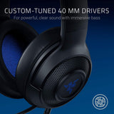 Razer Kraken X para consola - Auriculares Gaming con cable para consola (micrófono Cardiod plegable, controladores de 40 mm personalizados, conexión de 3,5 mm, almohadillas ovaladas) Negro y azul