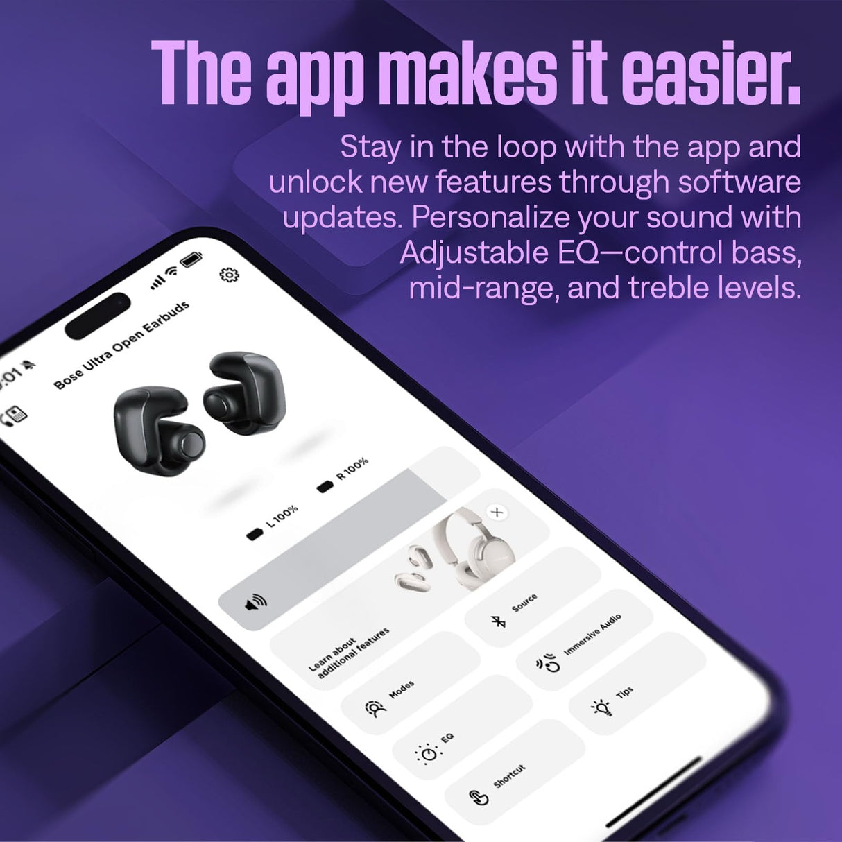 Bose Ultra Open Earbuds, Auriculares inalámbricos de botón de alta gama y fidelidad, Auriculares Bluetooth intraurales para running, Diseño de moda abierto, Hasta 48 h de autonomía, Blanco Ahumado