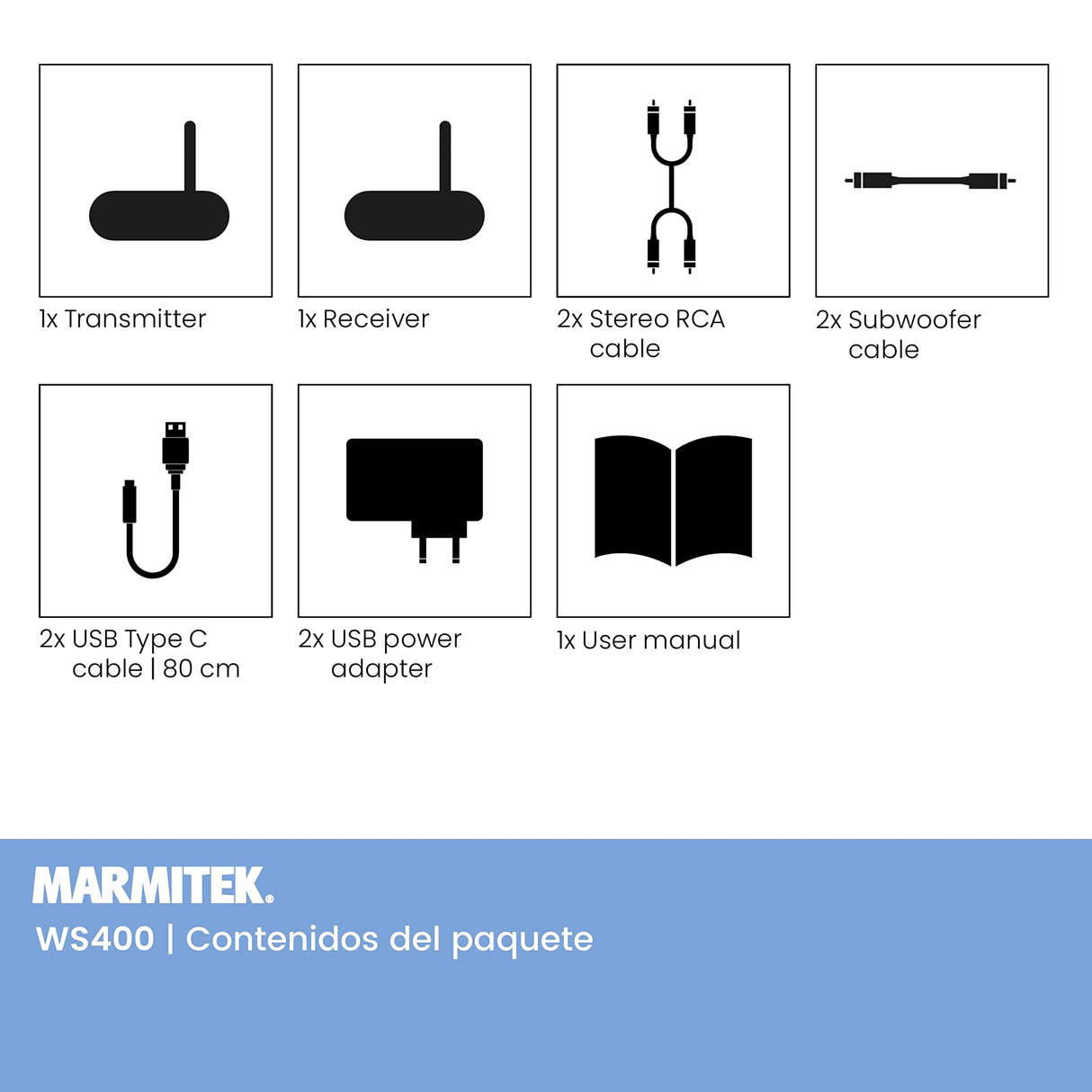 Marmitek Transmisor de Subwoofer Inalámbrico WS400 - Conecte su Subwoofer de Forma Inalámbrica a su Sistema Estéreo - Conector de 3,5 mm - Transmisor de Audio Inalámbrico