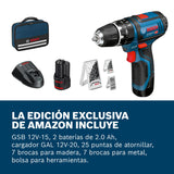 Bosch Professional 12V System GSB 12V-15 - Taladro percutor a batería (30 Nm, 1300 rpm, 2 baterías x 2.0 Ah, set 39 accesorios, en maletín de lona) - Amazon Exclusive