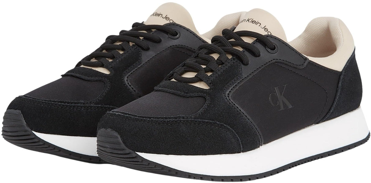 Calvin Klein Runner Sneaker Mujer Laceup Sock Calzado Deportivo, Multicolor (Black/Tapioca), 39