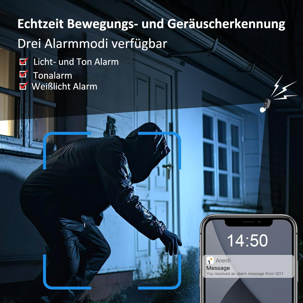ARENTI Cámara inalámbrica de Seguridad al Aire Libre con Panel Solar, cámara con batería, IP65 Impermeable, Audio de 2 vías, Compatible con Alexa, Google,White
