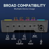 FIFINE Mezclador de Audio, RGB Streaming Gaming Audio Mixer PC con Interfaz de XLR, Gaming Audio Mixer con Control Individual, Control de Volumen, Botón de Silencio, Alimentación Phantom de 48V