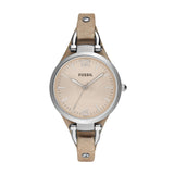 Fossil Georgia Reloj para mujer, movimiento de cuarzo con correa de acero o piel, Marrón claro y tono plata, 32MM