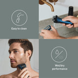 Panasonic Series 700 ES-ALT4B Afeitadora Eléctrica 3 Hojas para Uso en Seco y Húmedo para Hombres, Inalámbrica Impermeable, Sensor Receptivo, Cabezal Flexible, Trimmer, Agarre Ergonómico, Azul