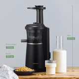 Panasonic Slow Juicer MJ-L501, Exprimidora eléctrico de frutas y verduras, 150 W, acero inoxidable y plástico, diseño elegante y delgado, accesorio para ingredientes congelados, negro