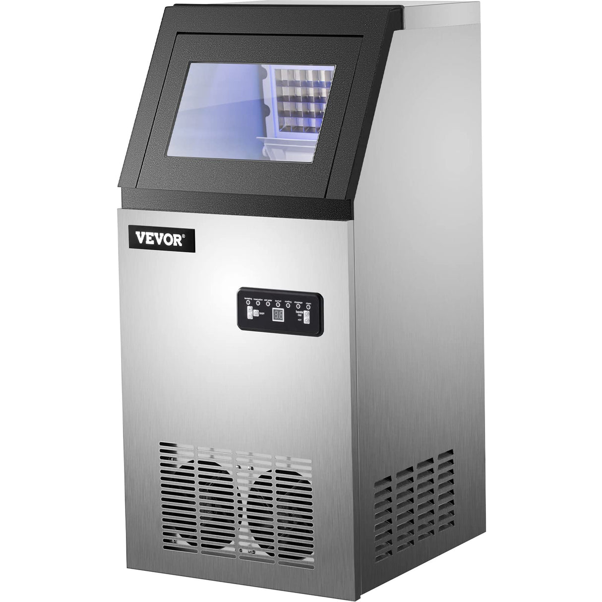 SucceBuy Máquina para Hacer Hielo de Acero Inoxidable de Calidad Alimentaria, Trituradora de Máquina de Hielo Comercial, 280W, 68kg/24 horas, Panel de Control LCD Inteligente