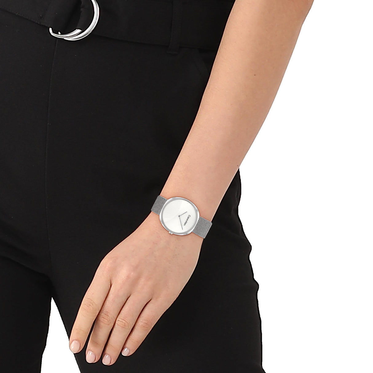 Calvin Klein Reloj Analógico de Cuarzo para Mujer Colección Sculpt con Correa de Malla de Acero Inoxidable Plateada - 25200245