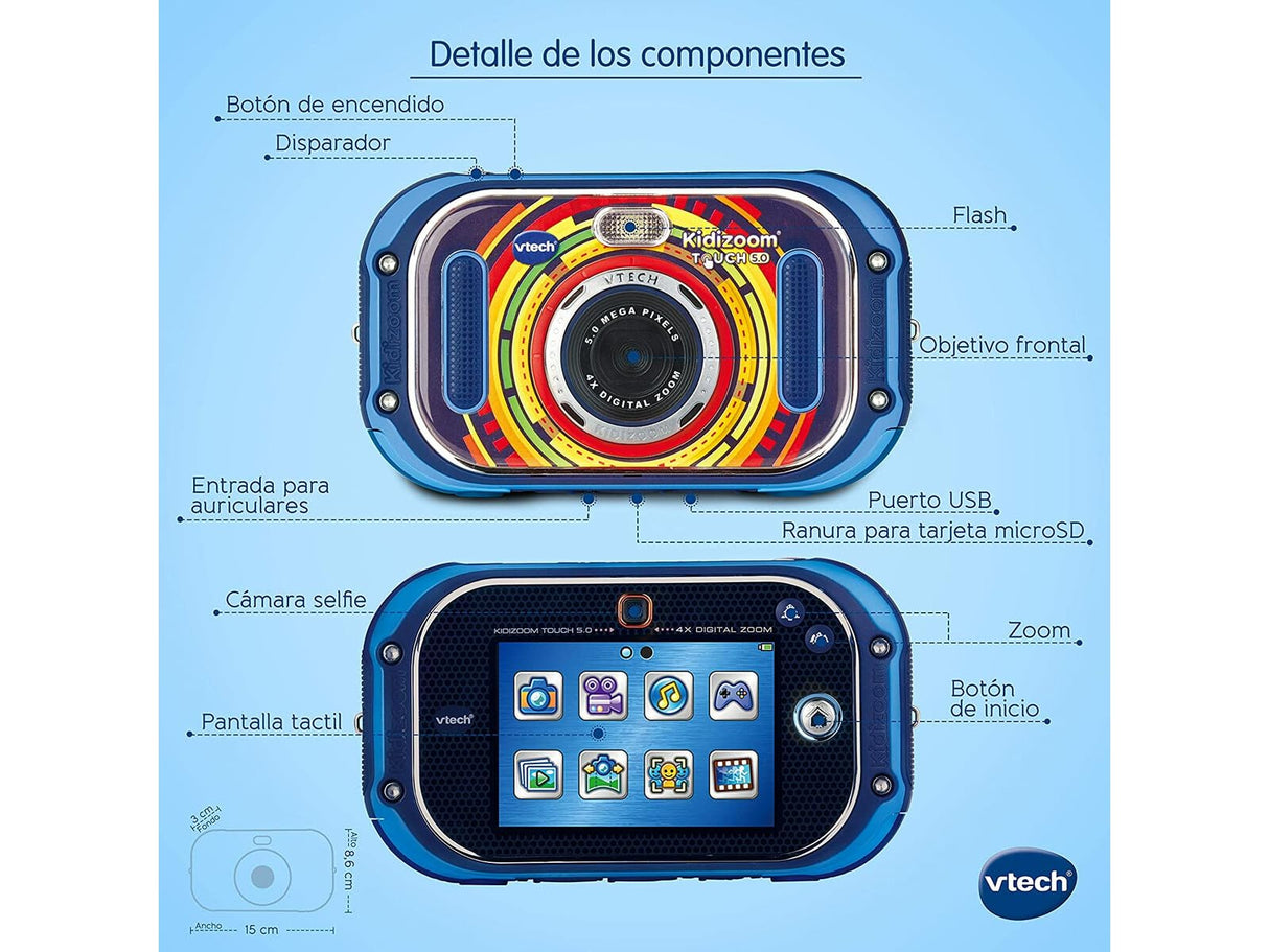 VTech Kidizoom Touch 5.0 Cámara de Fotos Digital Infantil Color Azul versión española (80-163522)