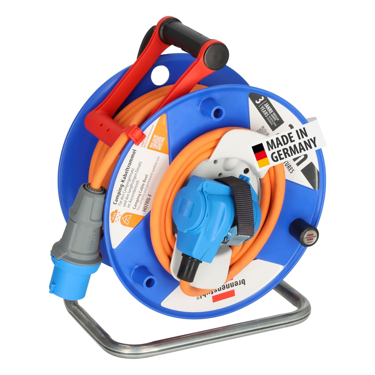 Brennenstuhl enrollacable de camping/Enrollacable CEE 230V 25m (H07RN-F 3G2,5 en naranja, acoplamiento angular CEE incl. toma combinada de contacto de protección, IP44, fabricado en alemania)