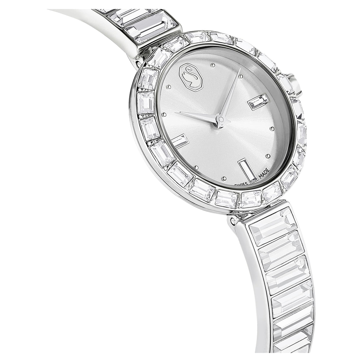 Swarovski Reloj Matrix Bangle, Fabricado en Suiza, Pulsera de Cristal, Blanco, Acero Inoxidable