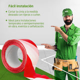 Amig - Pack de 15 Cintas de Balizamiento - Para Señalización y Advertencia de Peligro - Resistentes al Agua y Flexibles - Polietileno de Baja Densidad LDPE - 70mm x 500m - Cinta Rojo y Blanco