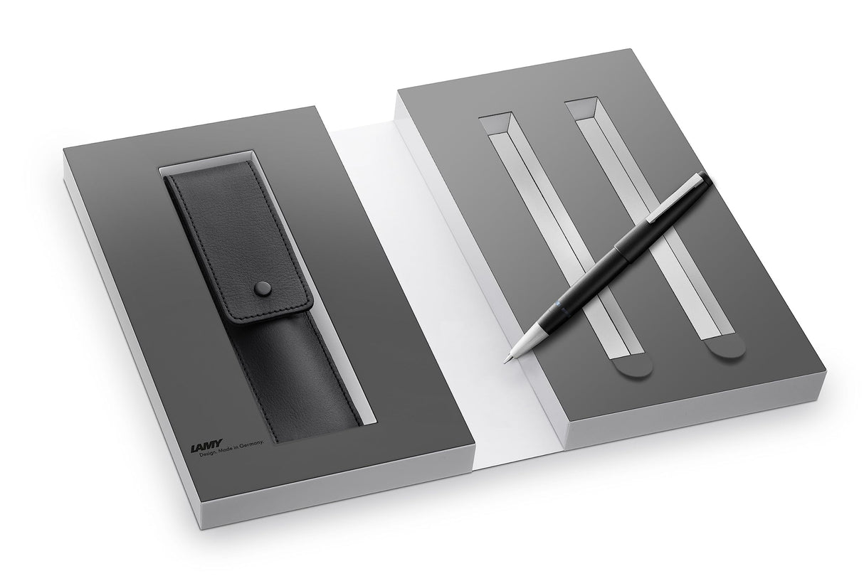 Lamy Juego de 2000 plumas estilográficas en color negro mate, estuche de piel en color negro, para un dispositivo de escritura, incluye paquete de regalo