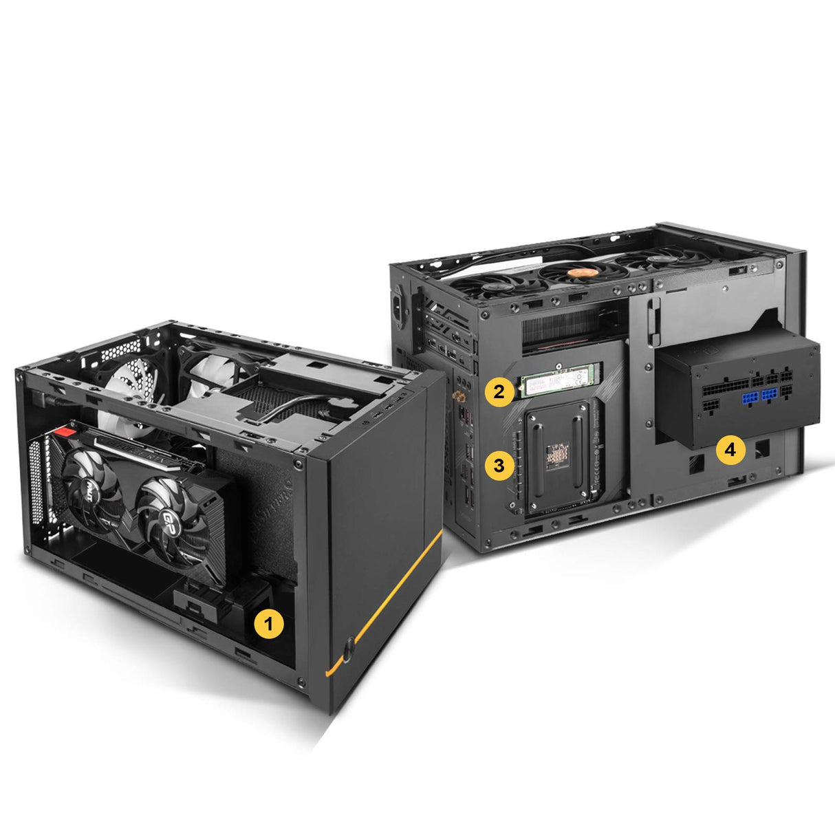 SilverStone Technology 12057 SUGO 14, Chasis Cubo Mini-ITX, Acepta Tarjetas gráficas de tamaño Completo y 3 zócalos/ATX PSU / 240mm AIO, 4 Paneles extraíbles, SST-SG14B